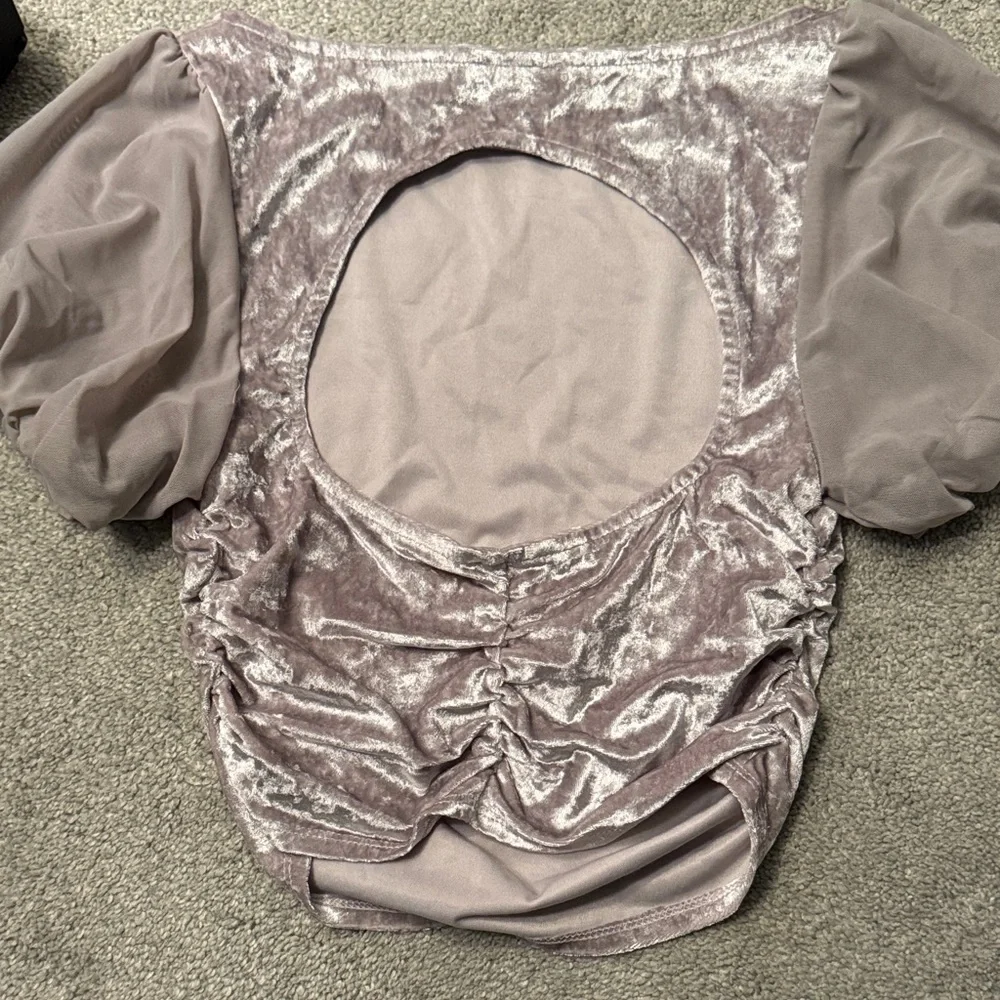 Free People Velvet Puff Sleeve Top in Soft Purple
